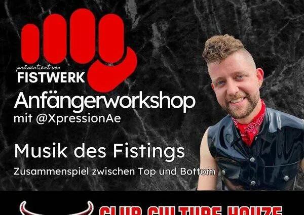 Ankündigung für einen Anfänger-Workshop zum Thema Fisting in Berlin am 31. August 2025.
